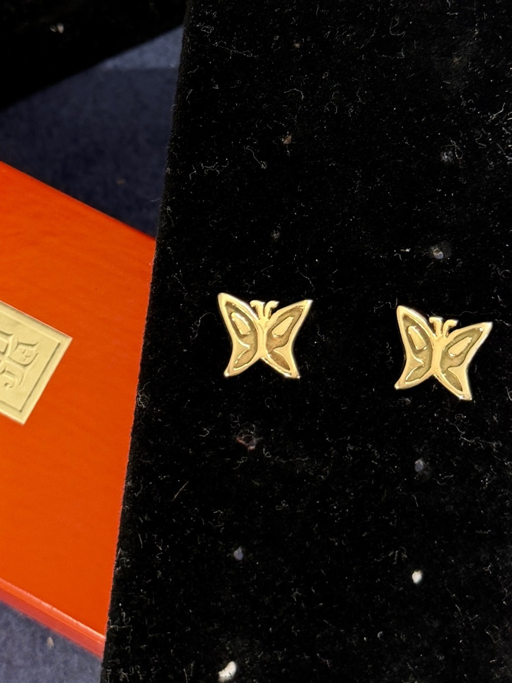 JAMES AVERY 14K Yellow Gold Mariposa Butterfly Stud Post Earrings; RETIRED